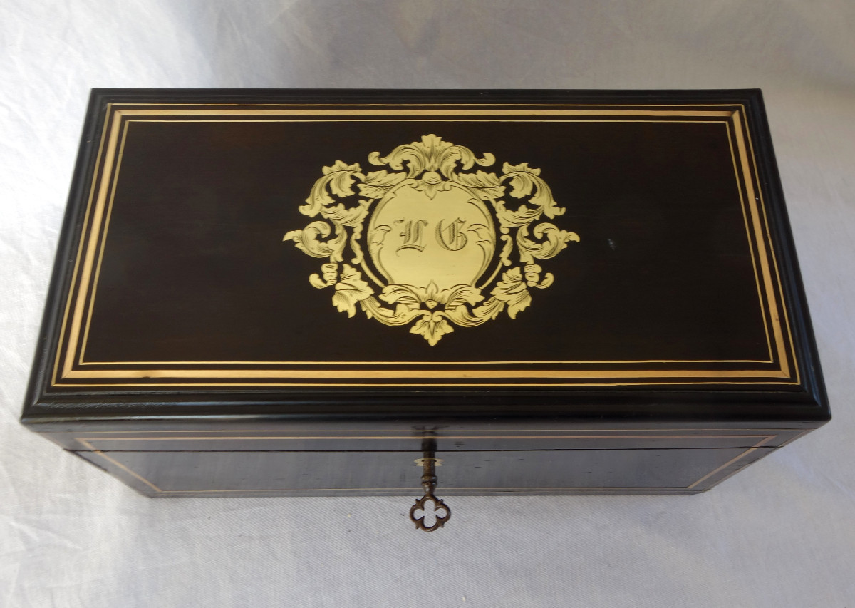 Boulle Marquetry And Blackened Wood Tea Box - Mid 19th Century-photo-2