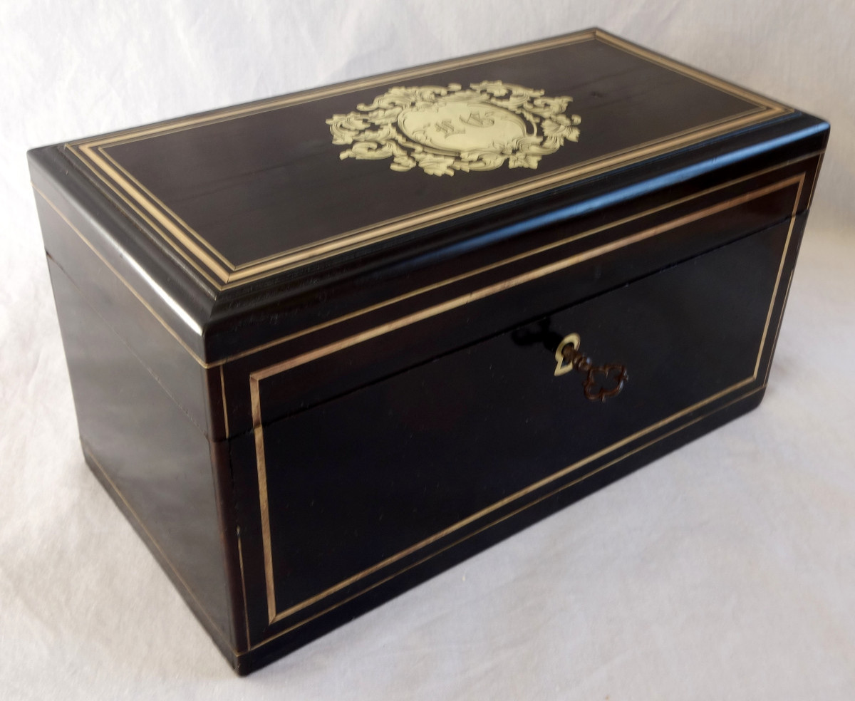 Boulle Marquetry And Blackened Wood Tea Box - Mid 19th Century-photo-3