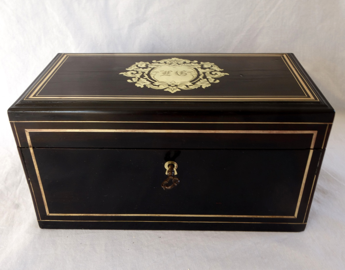 Boulle Marquetry And Blackened Wood Tea Box - Mid 19th Century-photo-4