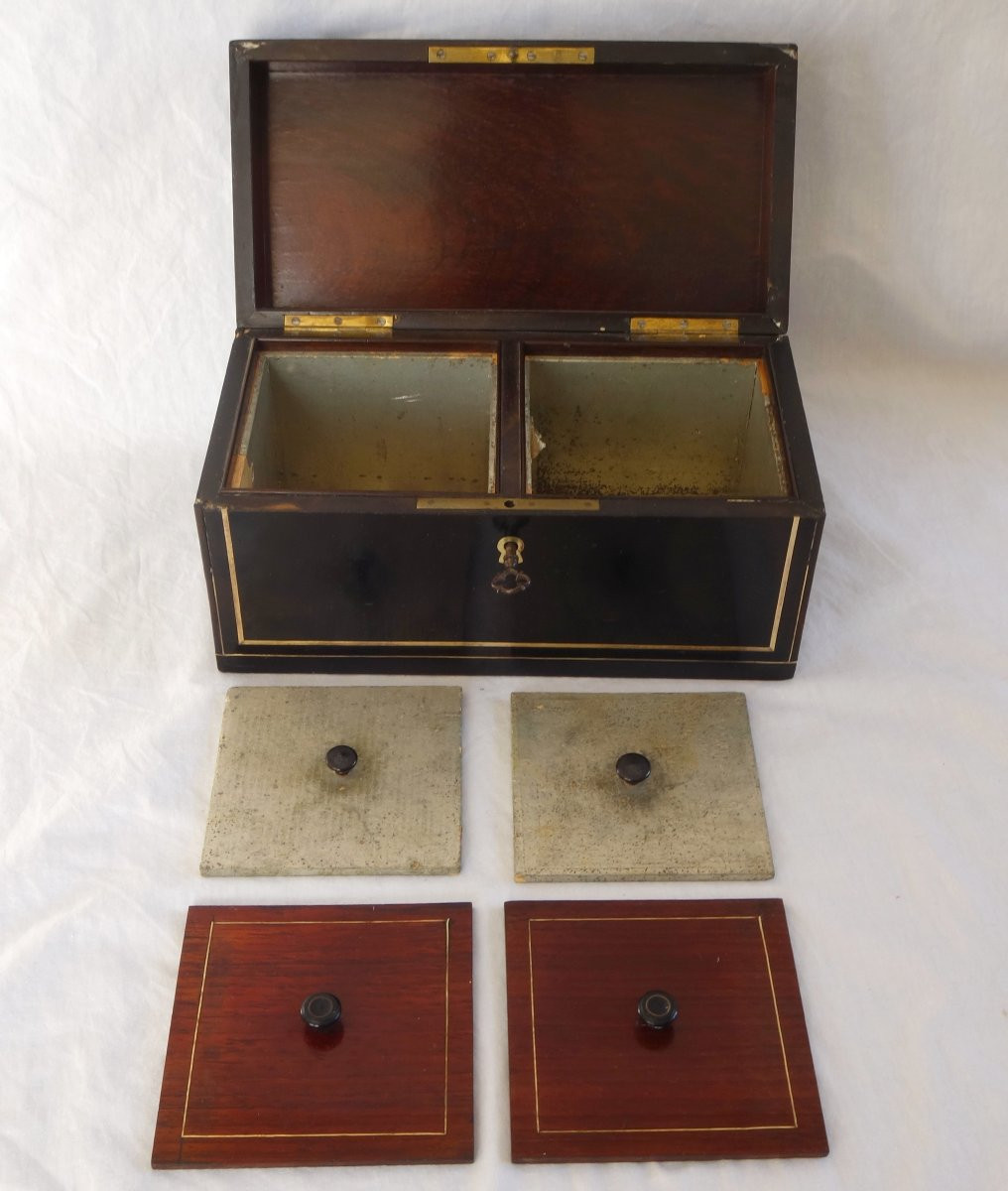 Boulle Marquetry And Blackened Wood Tea Box - Mid 19th Century-photo-3