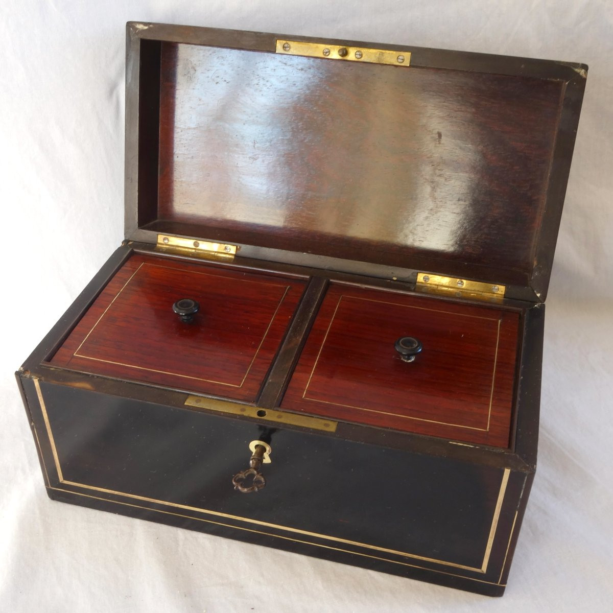 Boulle Marquetry And Blackened Wood Tea Box - Mid 19th Century-photo-5