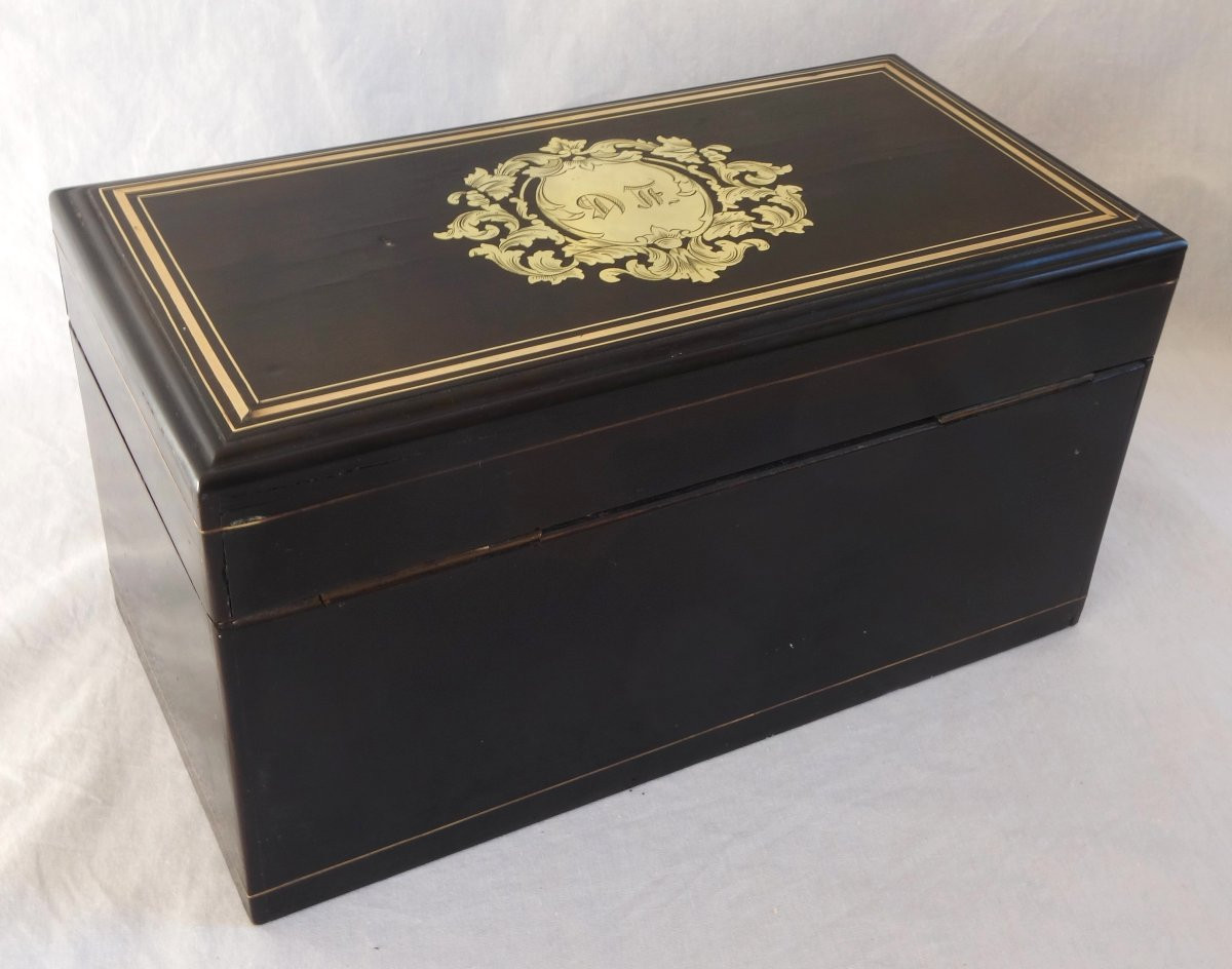 Boulle Marquetry And Blackened Wood Tea Box - Mid 19th Century-photo-6