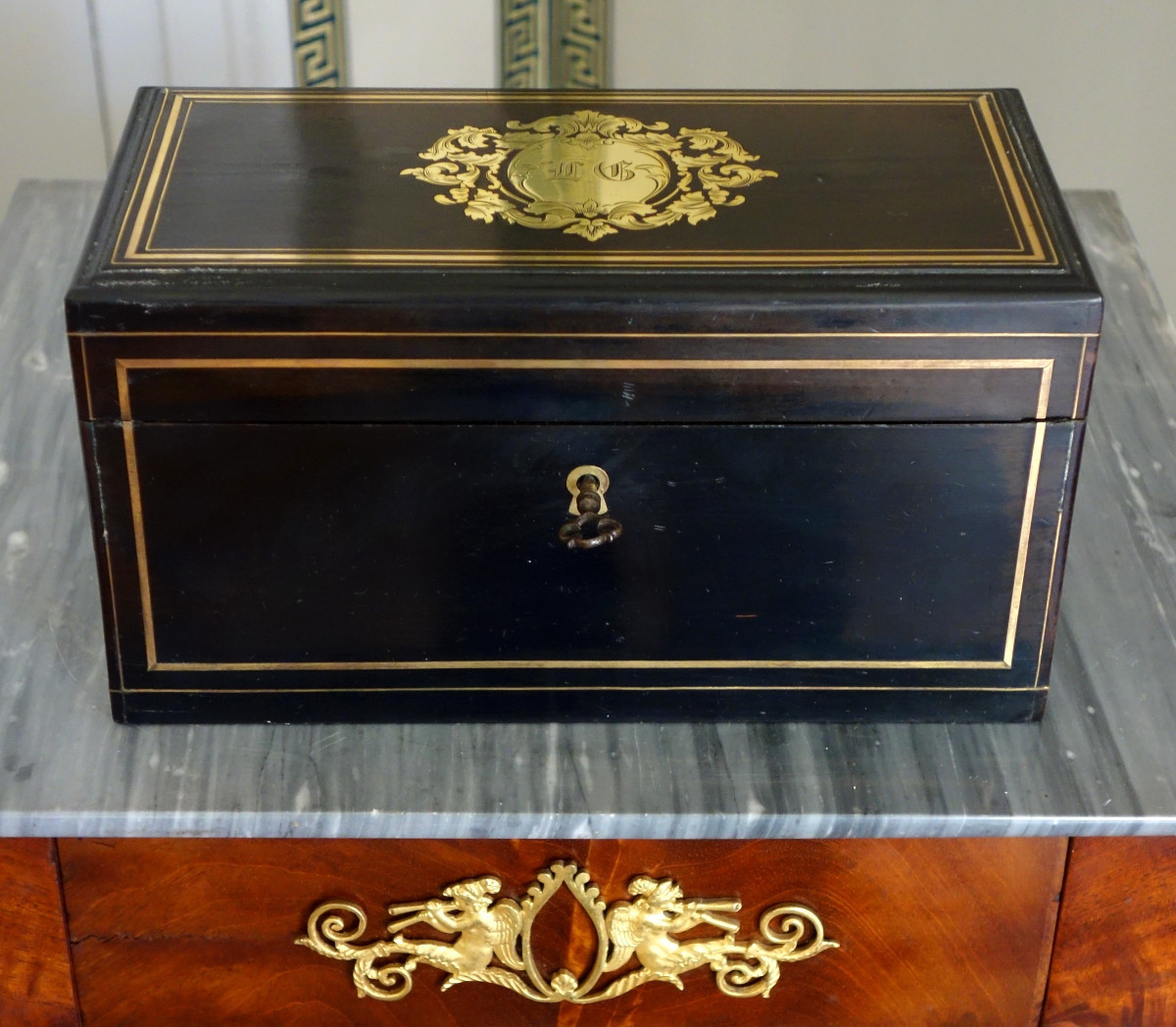 Boulle Marquetry And Blackened Wood Tea Box - Mid 19th Century