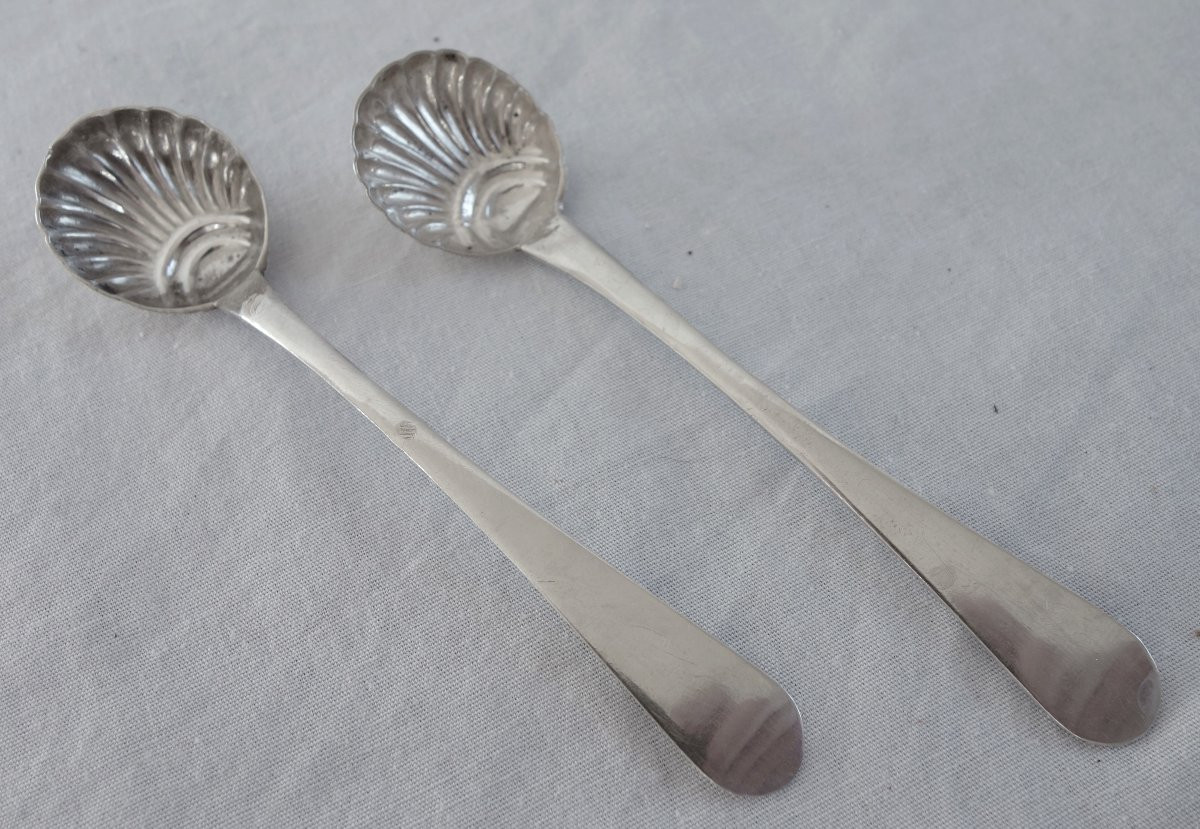 Pair Of Late 18th/early 19th Century Solid Silver Mustard Spoons-photo-3