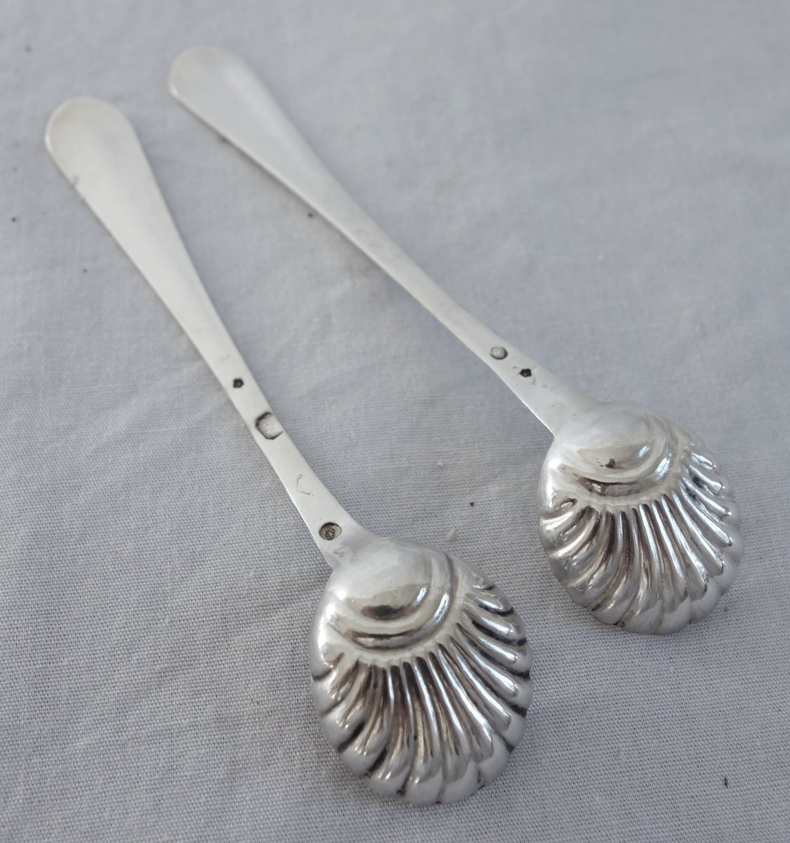 Pair Of Late 18th/early 19th Century Solid Silver Mustard Spoons-photo-4