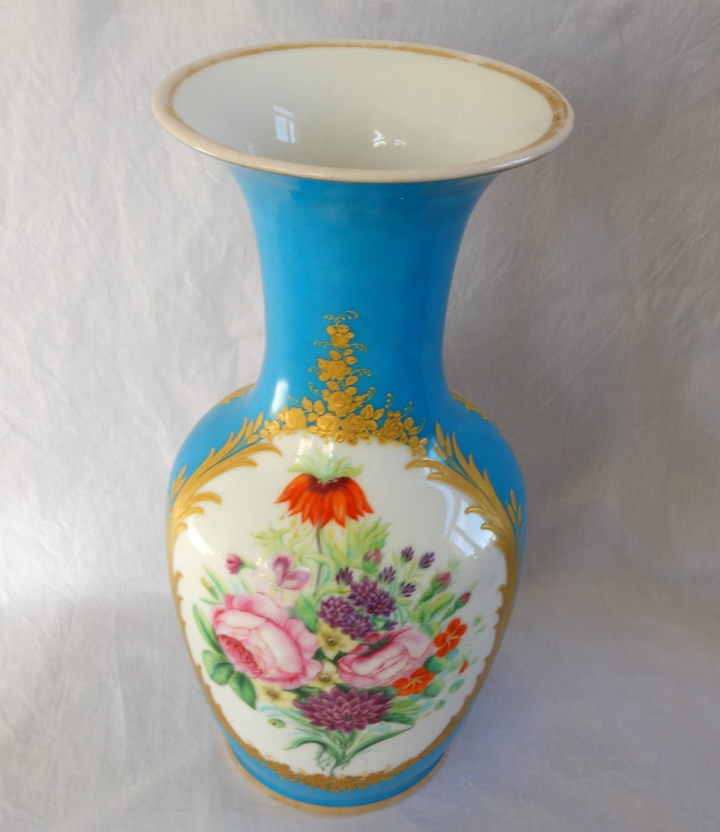 Grand vase d'ornement en porcelaine turquoise & or dans le goût de Sèvres d'époque Napoleon III-photo-1