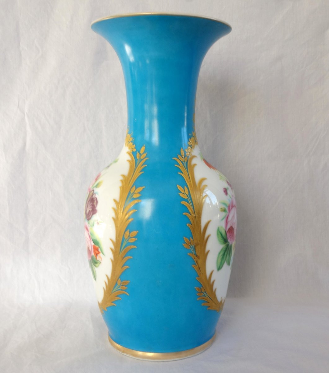 Grand vase d'ornement en porcelaine turquoise & or dans le goût de Sèvres d'époque Napoleon III-photo-2
