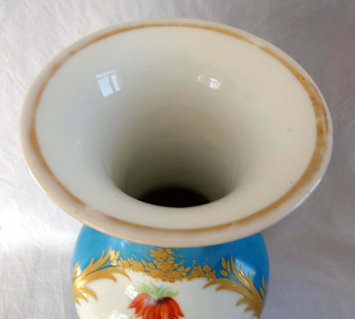 Grand vase d'ornement en porcelaine turquoise & or dans le goût de Sèvres d'époque Napoleon III-photo-7