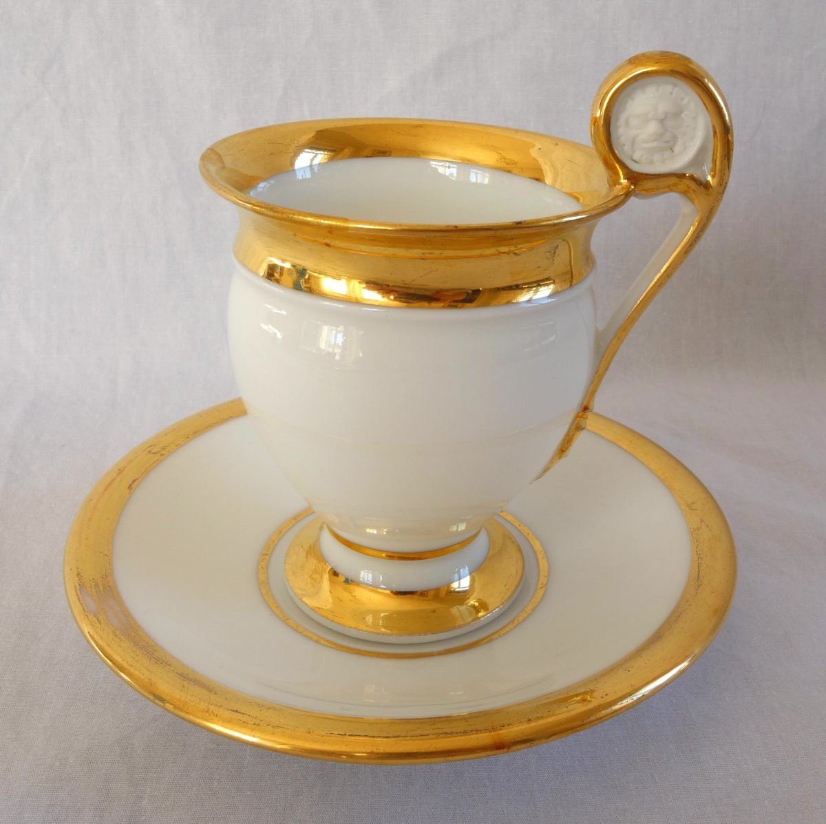 Service Tête à Tête With 2 Empire Lion-headed Cups, Gilded Paris Porcelain-photo-3