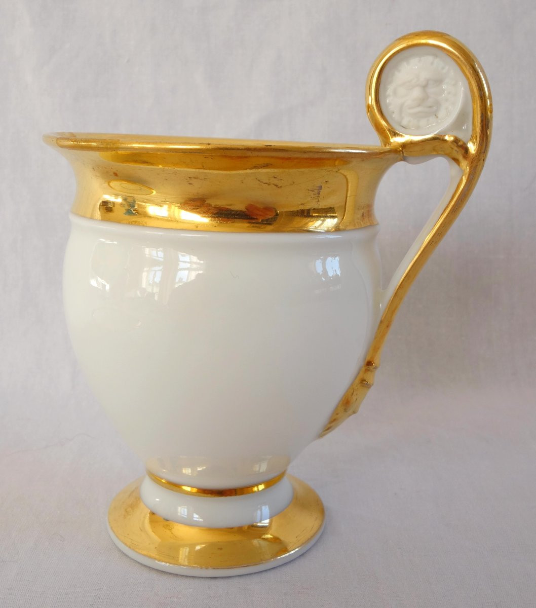 Service Tête à Tête With 2 Empire Lion-headed Cups, Gilded Paris Porcelain-photo-5