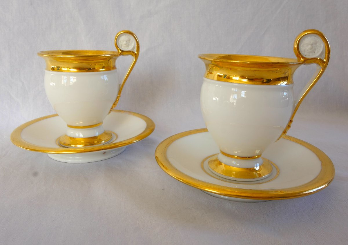 Service Tête à Tête With 2 Empire Lion-headed Cups, Gilded Paris Porcelain-photo-7