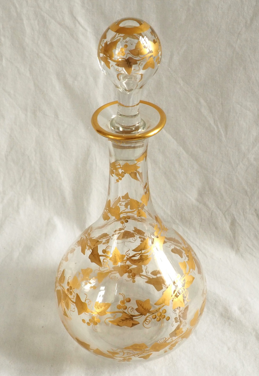 Baccarat Crystal Wine Bottle, Fine Gold Gilt Ivy Pattern, Napoleon III Period-photo-2