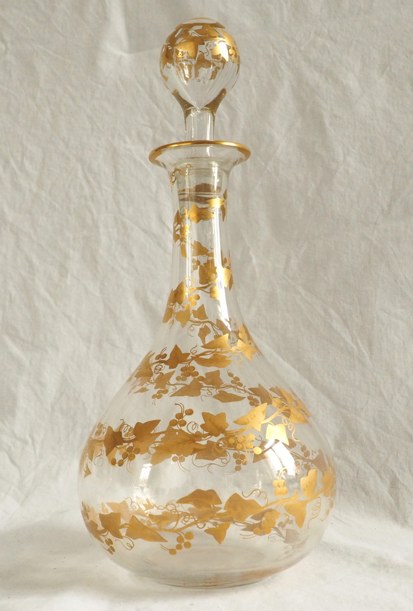 Baccarat Crystal Wine Bottle, Fine Gold Gilt Ivy Pattern, Napoleon III Period-photo-3