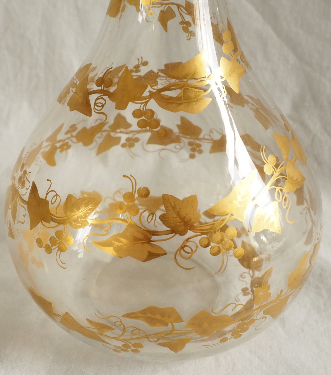 Baccarat Crystal Wine Bottle, Fine Gold Gilt Ivy Pattern, Napoleon III Period-photo-4