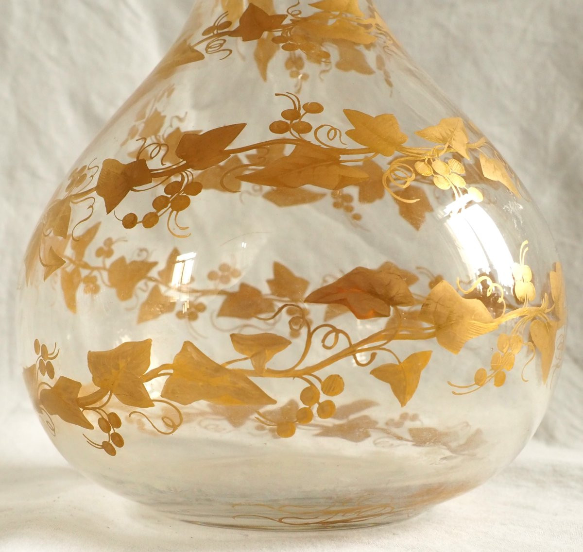 Baccarat Crystal Wine Bottle, Fine Gold Gilt Ivy Pattern, Napoleon III Period-photo-1