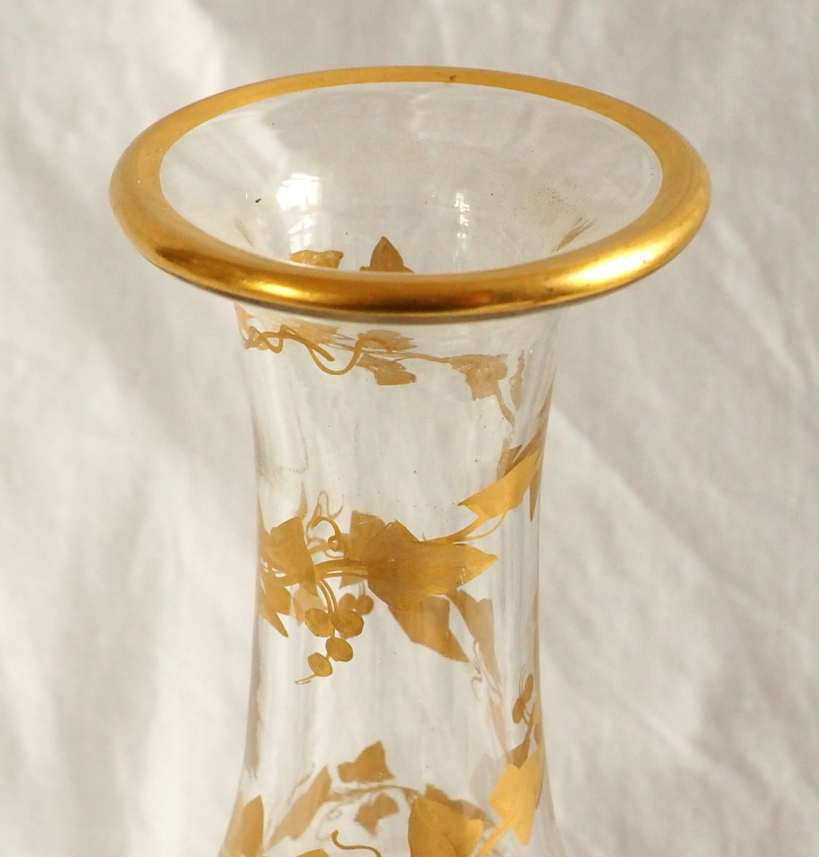 Baccarat Crystal Wine Bottle, Fine Gold Gilt Ivy Pattern, Napoleon III Period-photo-2