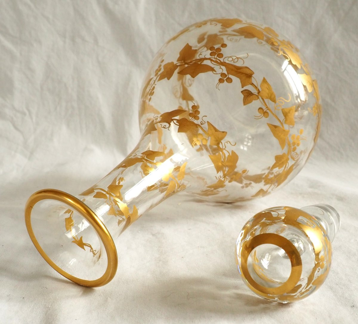 Baccarat Crystal Wine Bottle, Fine Gold Gilt Ivy Pattern, Napoleon III Period-photo-3