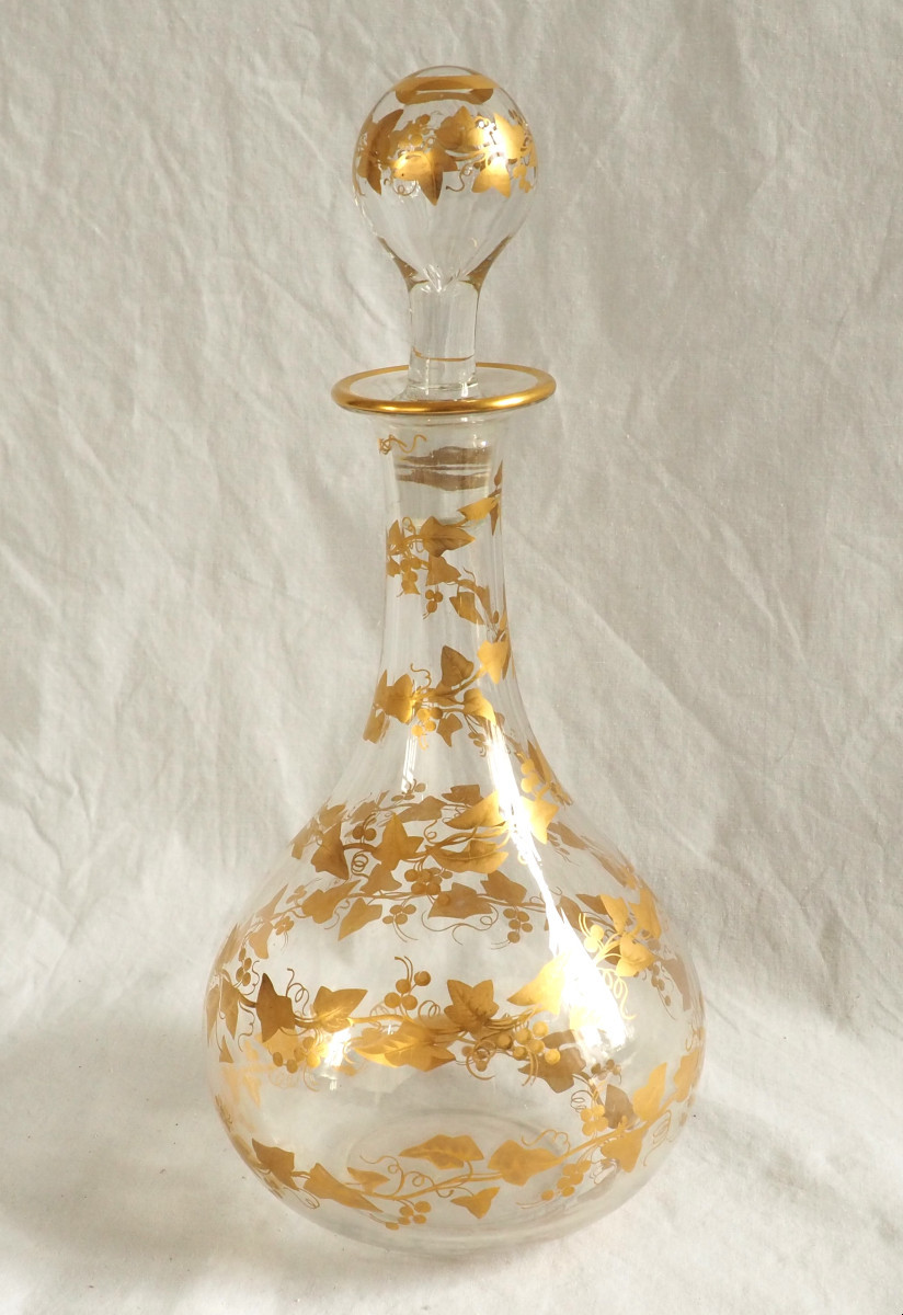 Baccarat Crystal Wine Bottle, Fine Gold Gilt Ivy Pattern, Napoleon III Period