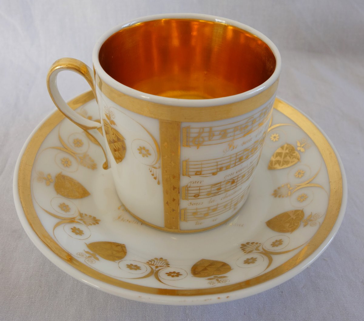 Empire Period Musical Mug In White And Gold Paris Porcelain - Early 19th Century-photo-3