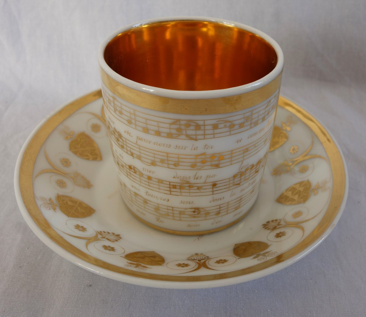Empire Period Musical Mug In White And Gold Paris Porcelain - Early 19th Century-photo-4