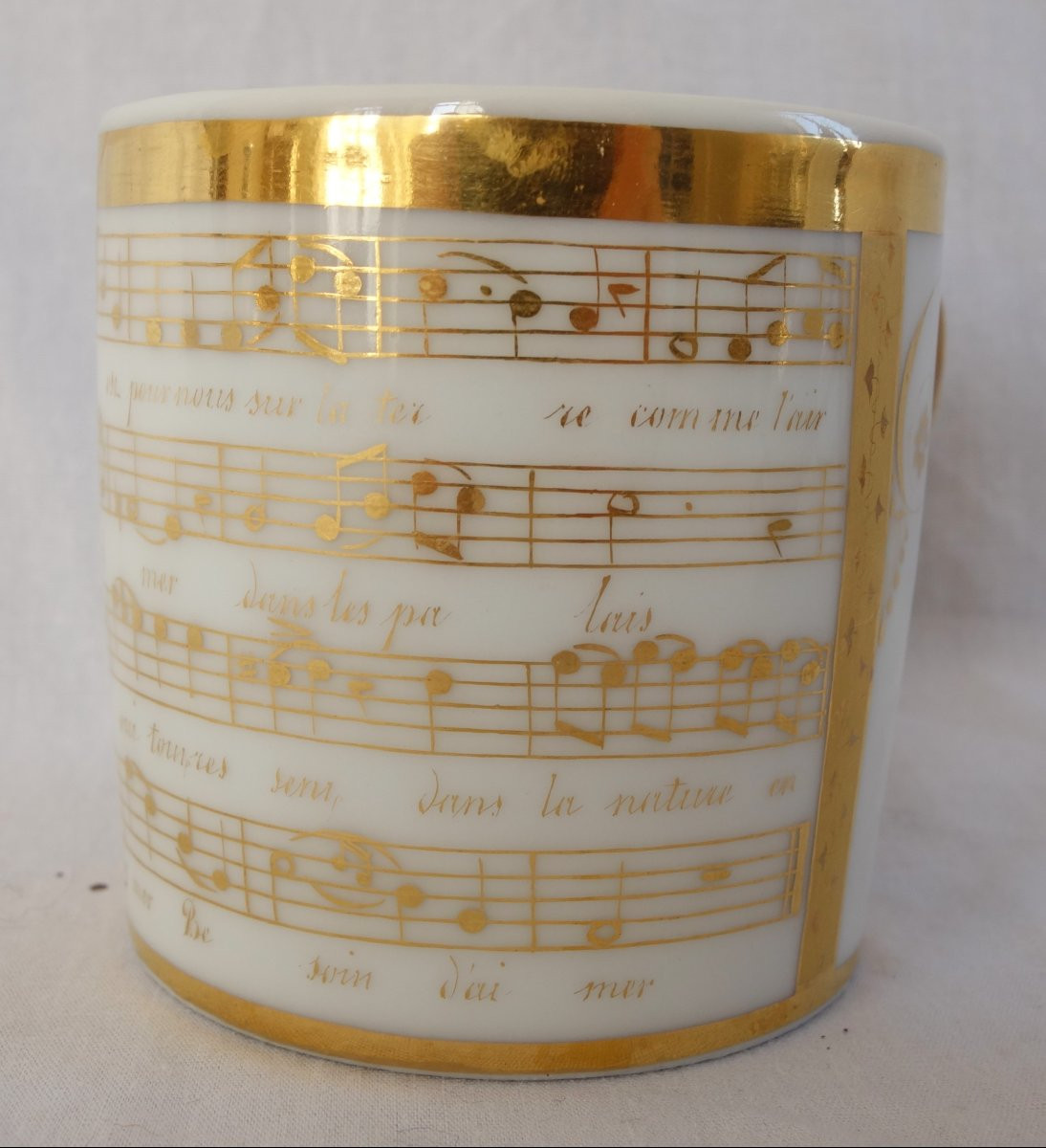 Empire Period Musical Mug In White And Gold Paris Porcelain - Early 19th Century-photo-3