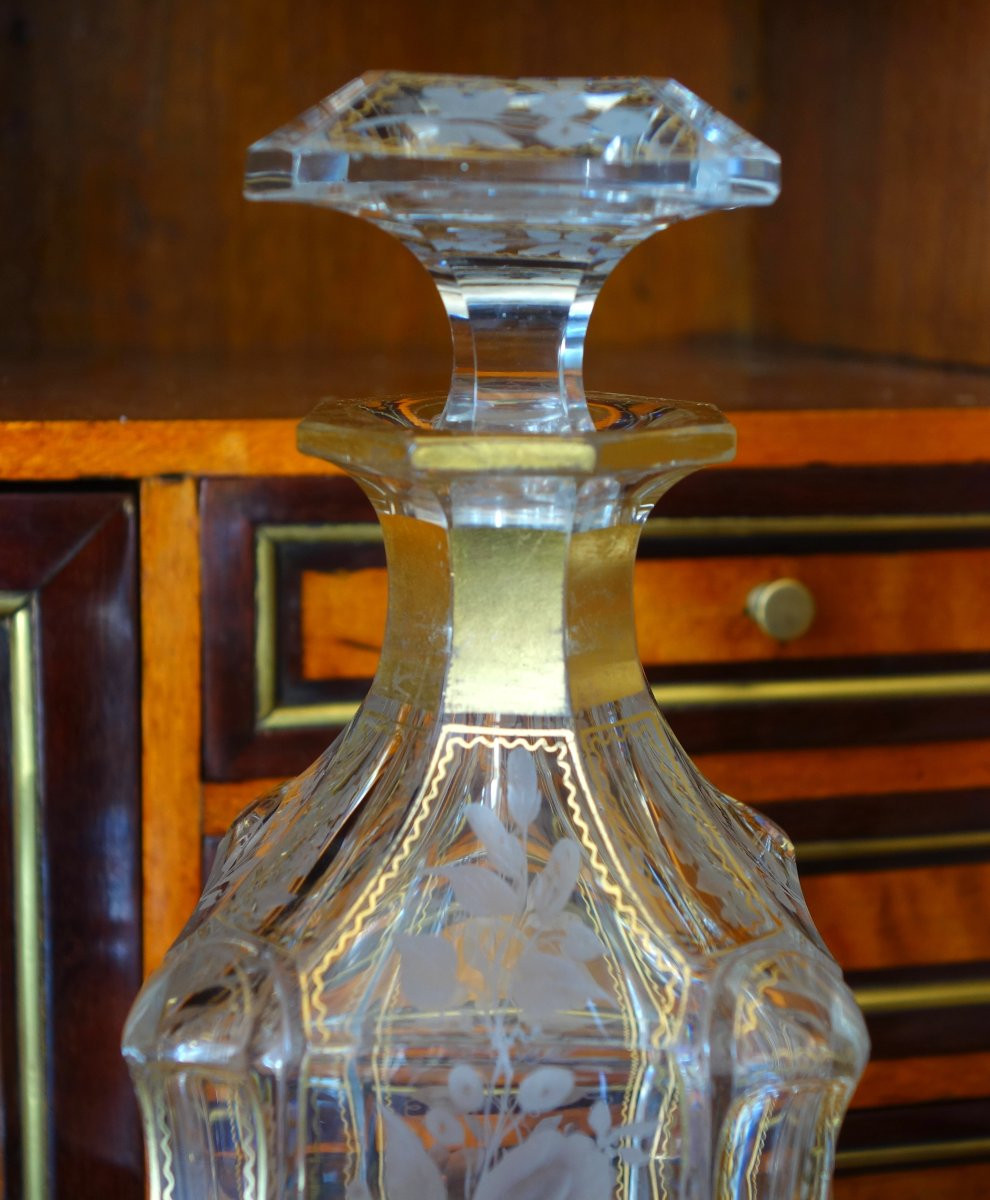 Baccarat - Carafe à whisky ou liqueur en cristal de taillé gravé et doré d'époque Napoléon III-photo-4