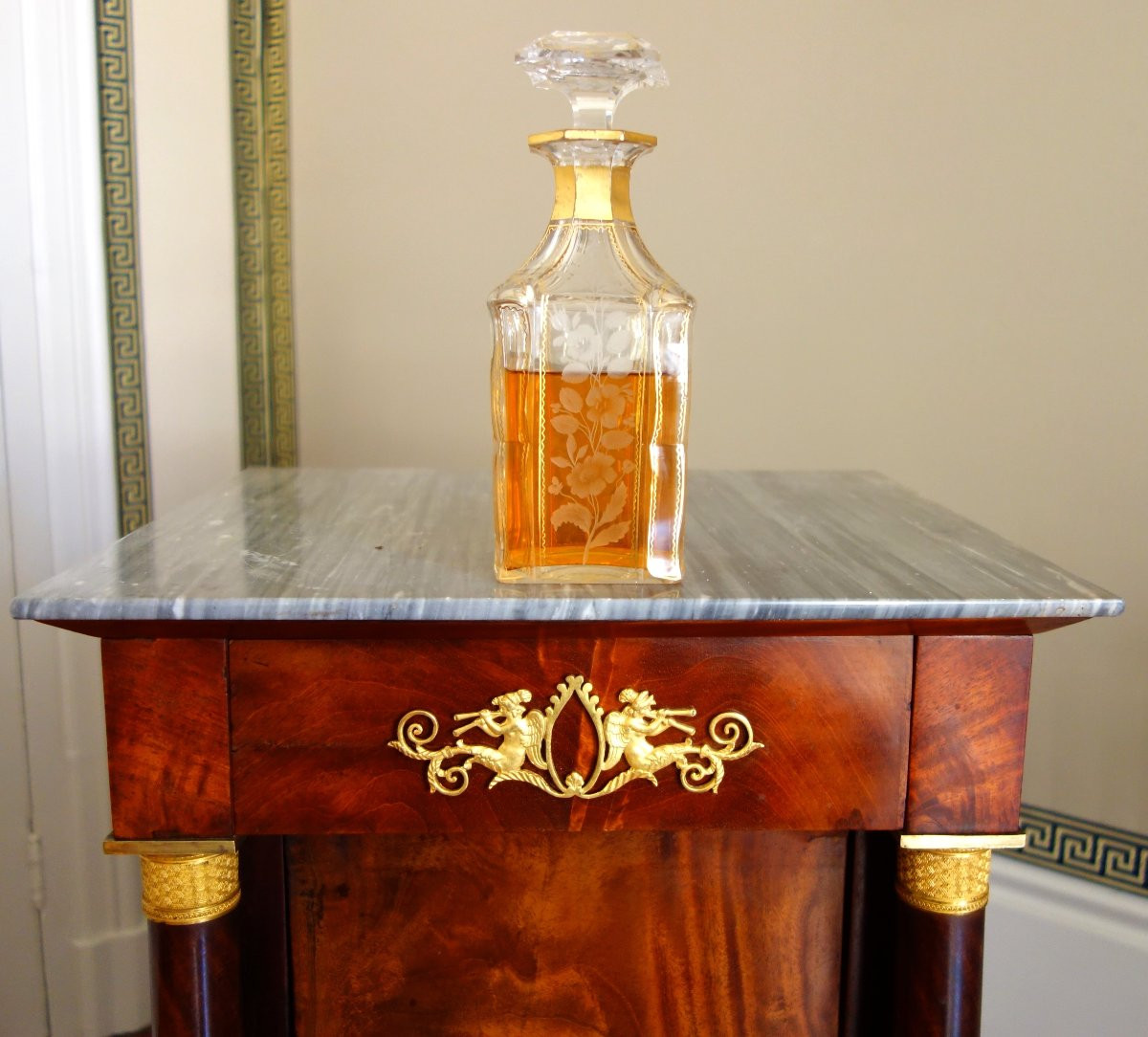 Baccarat - Carafe à whisky ou liqueur en cristal de taillé gravé et doré d'époque Napoléon III-photo-8
