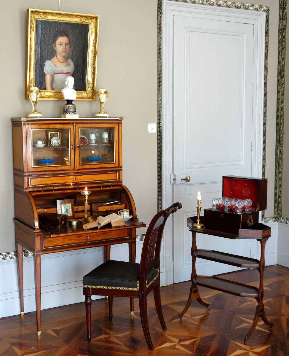   Bureau cylindre en citronnier et acajou, fin de l'époque Louis XVI-photo-7