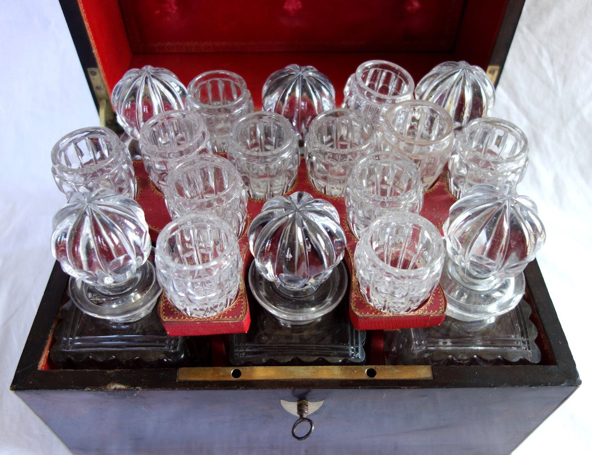 Cave à liqueur d'époque Empire en cristal du Creusot et acajou - complète avec ses verres-photo-2