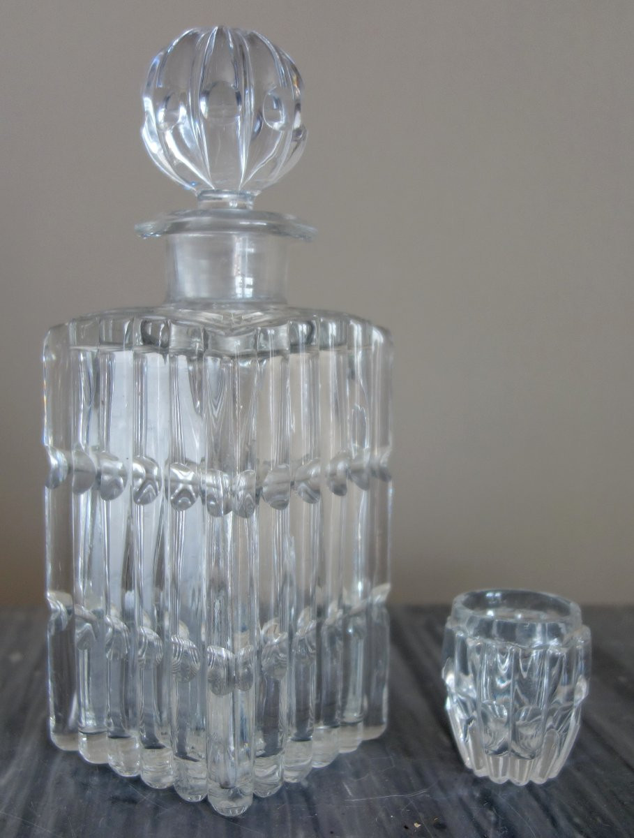 Cave à liqueur d'époque Empire en cristal du Creusot et acajou - complète avec ses verres-photo-6