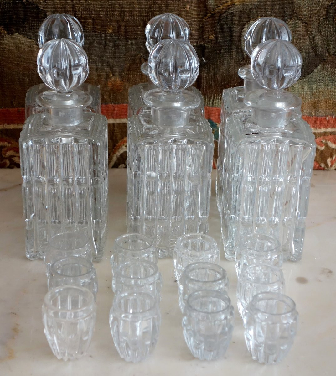Cave à liqueur d'époque Empire en cristal du Creusot et acajou - complète avec ses verres-photo-7