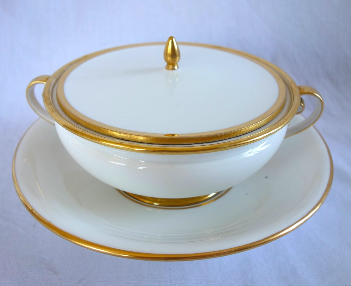 Manufacture Royale De Sèvres 1821: White And Gold Porcelain Bouillon, Vegetable Dish - Signed & Dated-photo-3