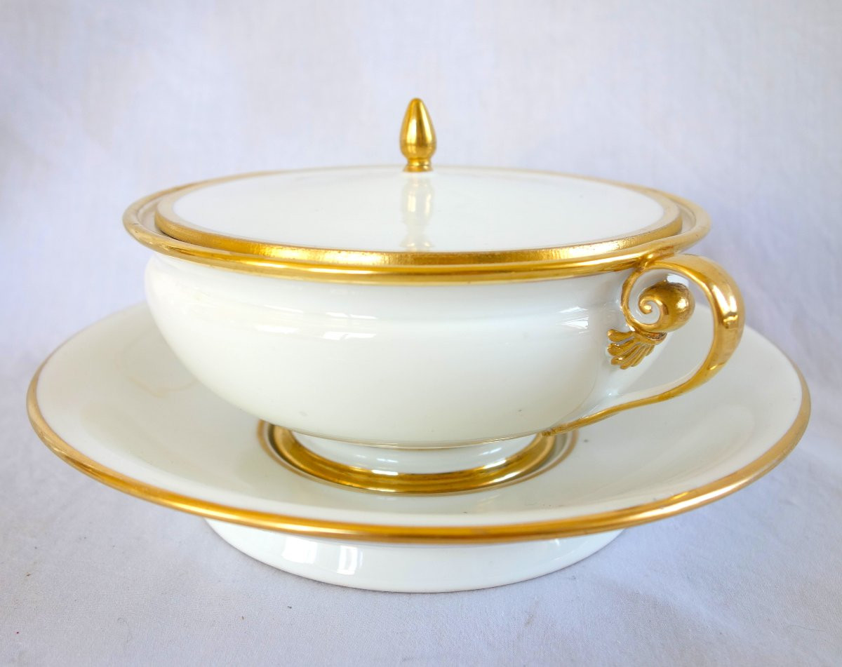 Manufacture Royale De Sèvres 1821: White And Gold Porcelain Bouillon, Vegetable Dish - Signed & Dated-photo-4