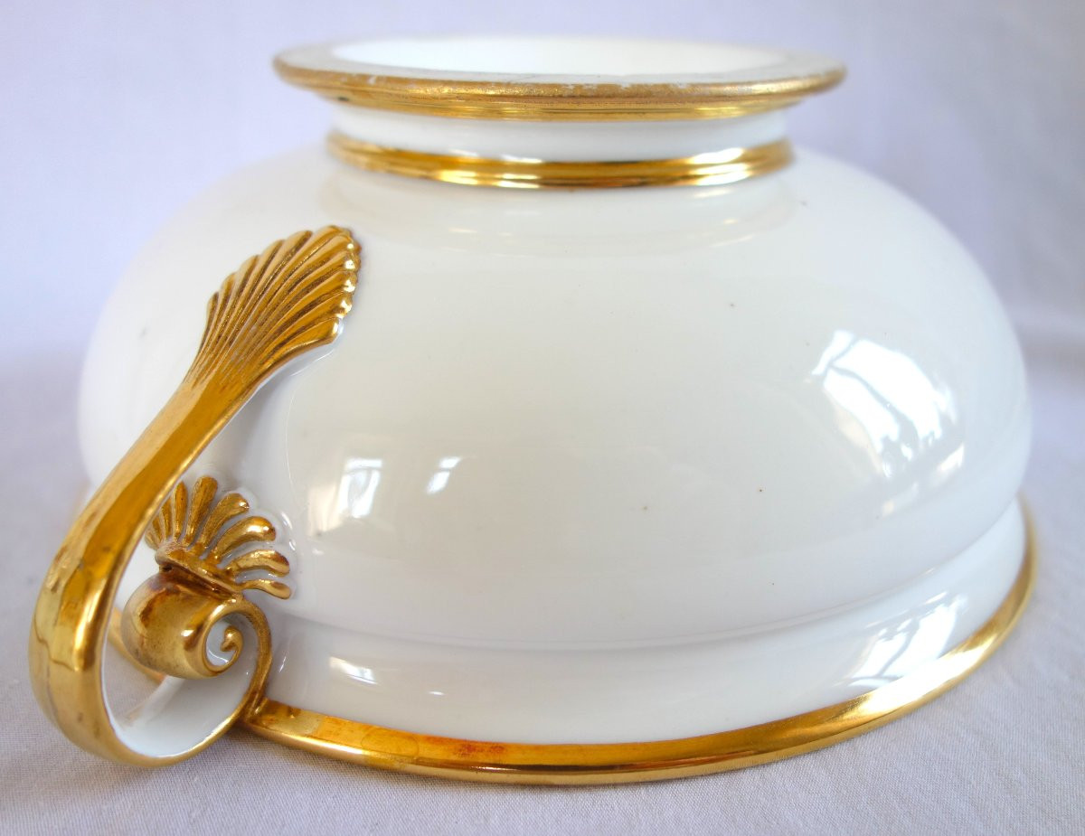 Manufacture Royale De Sèvres 1821: White And Gold Porcelain Bouillon, Vegetable Dish - Signed & Dated-photo-1