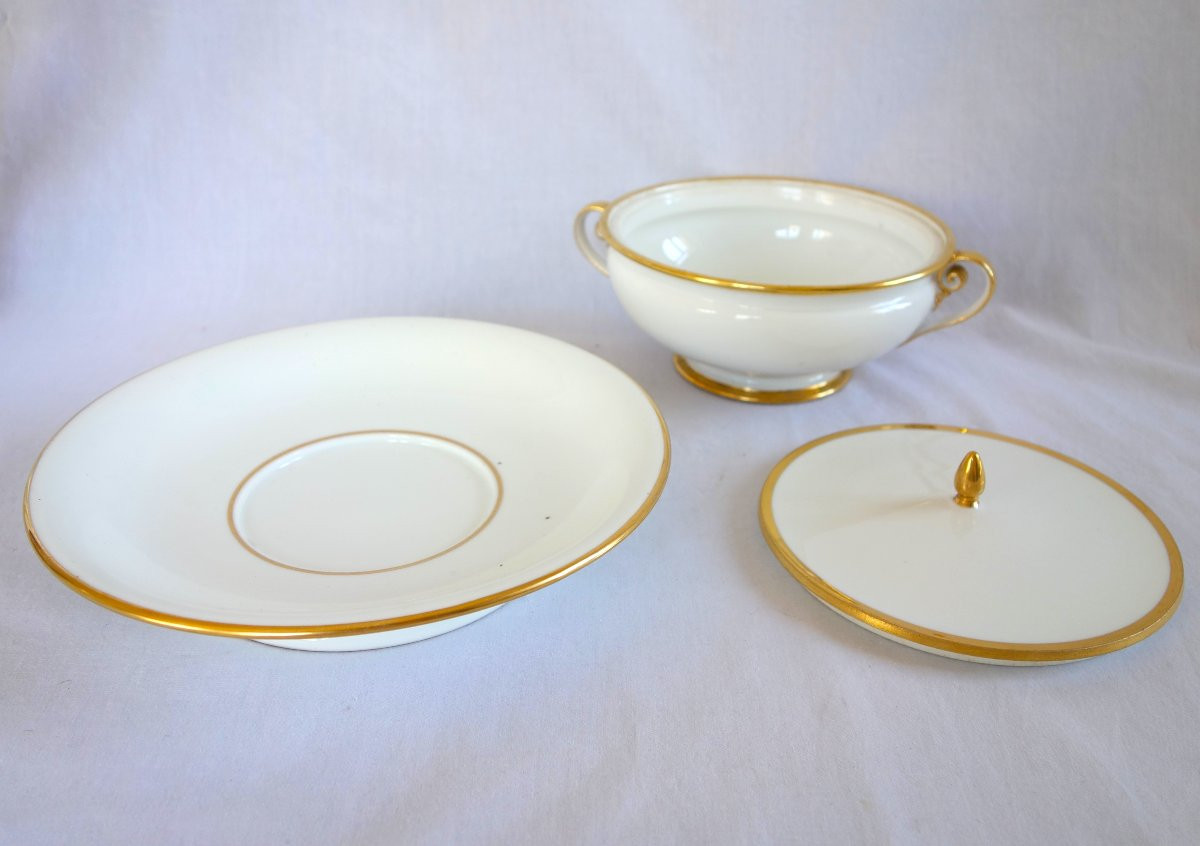 Manufacture Royale De Sèvres 1821: White And Gold Porcelain Bouillon, Vegetable Dish - Signed & Dated-photo-2