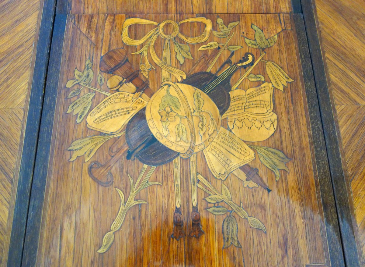   Table coiffeuse d'époque Louis XV Transition en marqueterie, travail Parisien du XVIIIe -photo-4