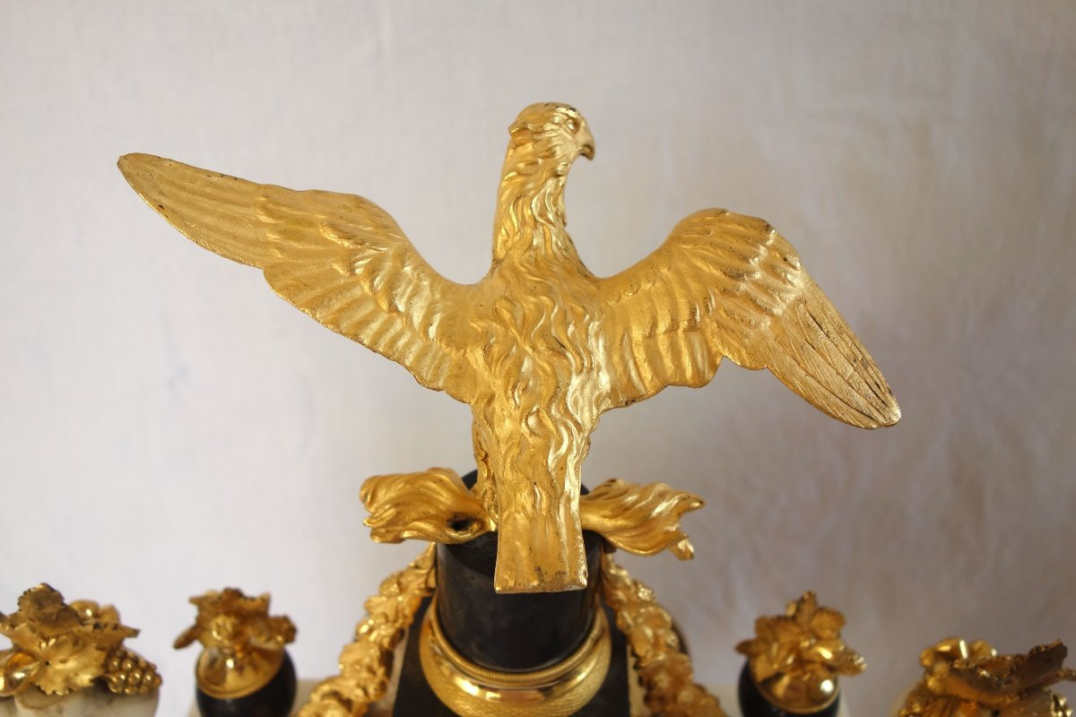 Louis XVI Period Portico Clock In Gilt Bronze With Mercury And Marble - 52cm-photo-2