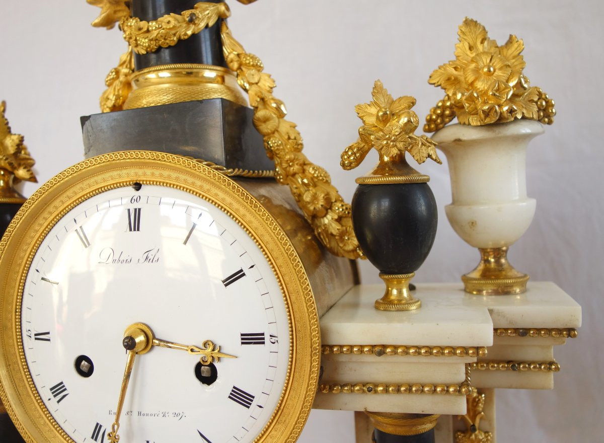 Louis XVI Period Portico Clock In Gilt Bronze With Mercury And Marble - 52cm-photo-3