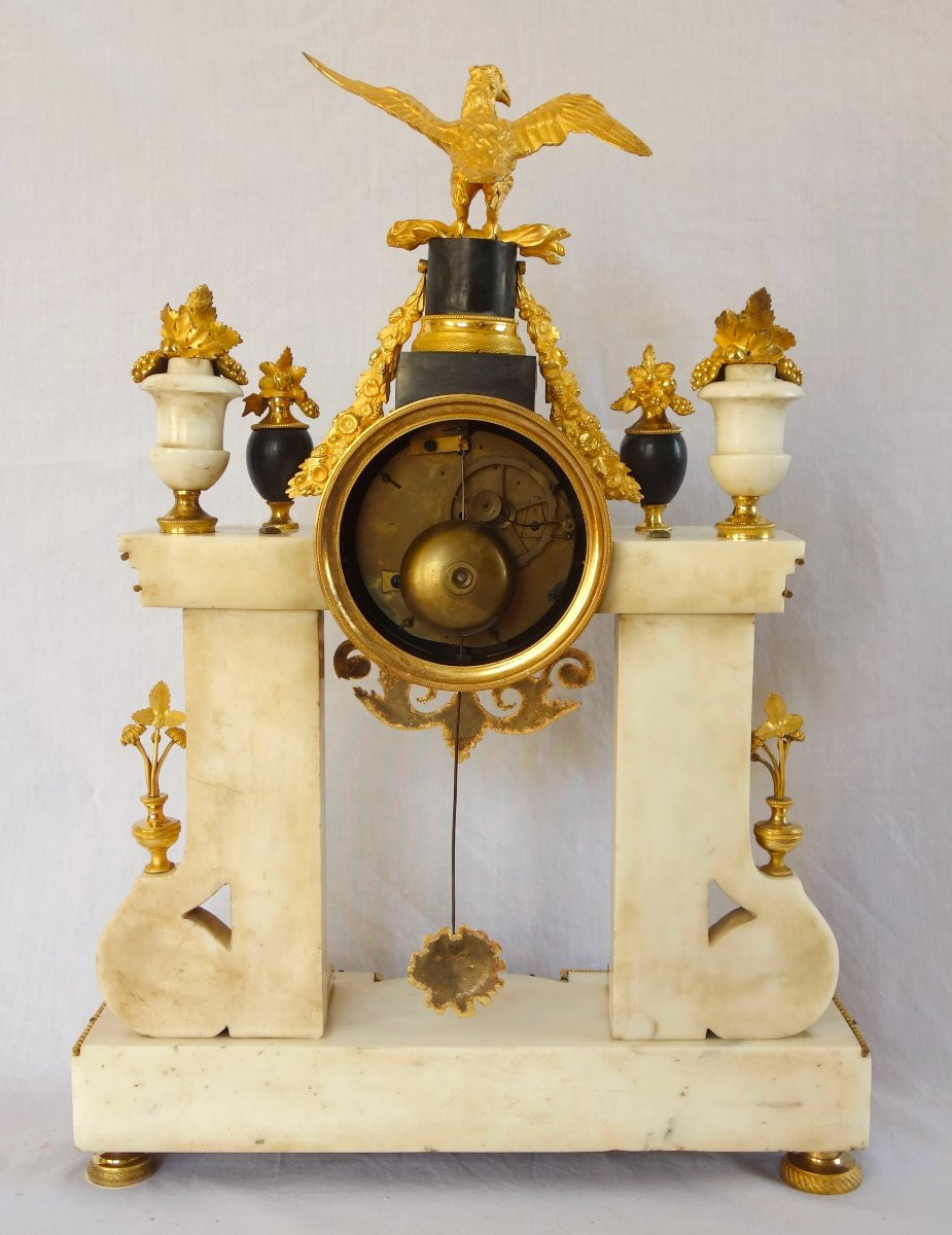 Louis XVI Period Portico Clock In Gilt Bronze With Mercury And Marble - 52cm-photo-6