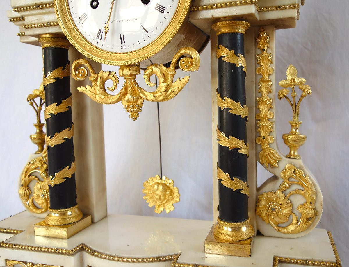Louis XVI Period Portico Clock In Gilt Bronze With Mercury And Marble - 52cm-photo-7