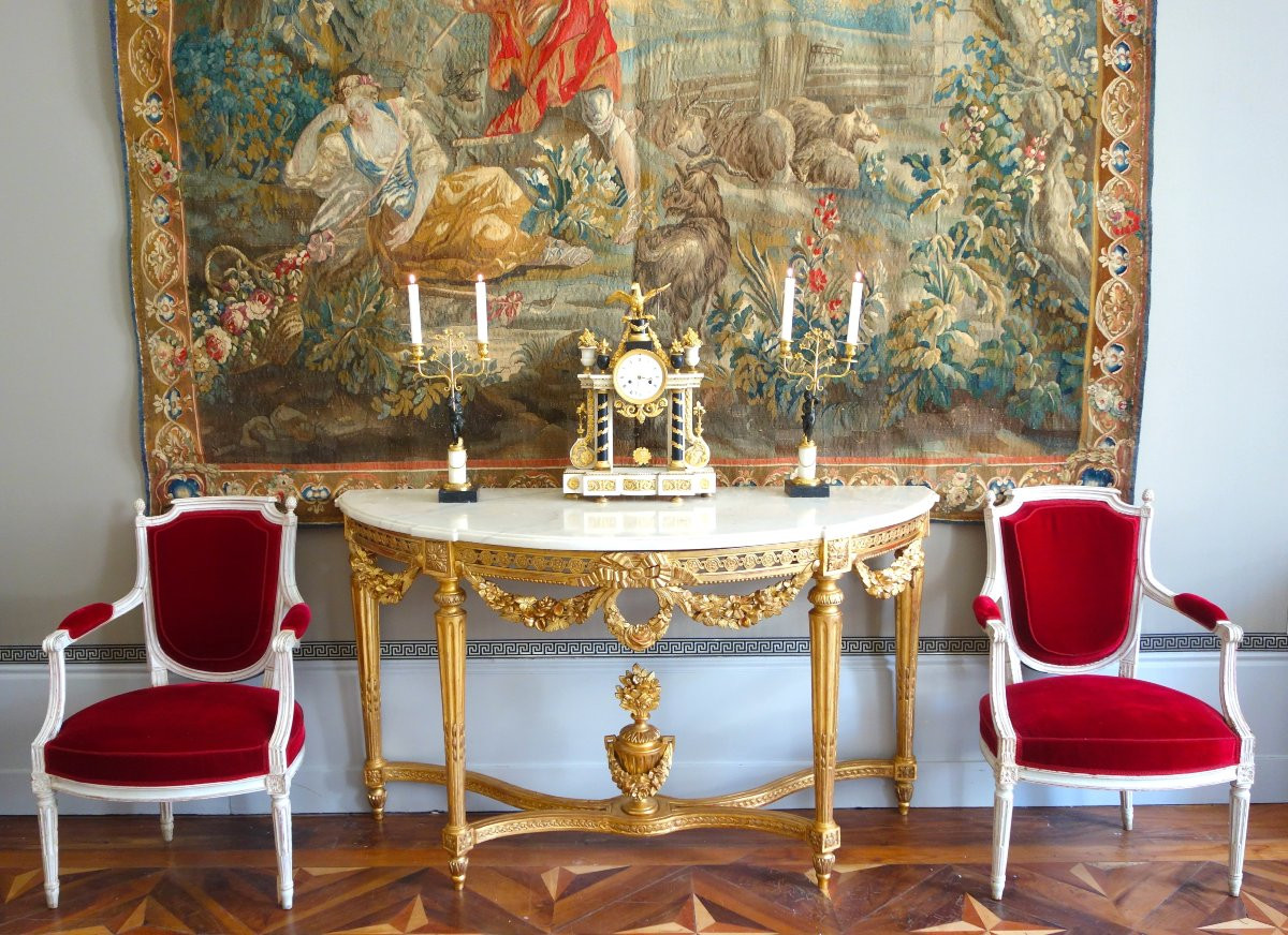 Louis XVI Period Portico Clock In Gilt Bronze With Mercury And Marble - 52cm-photo-8