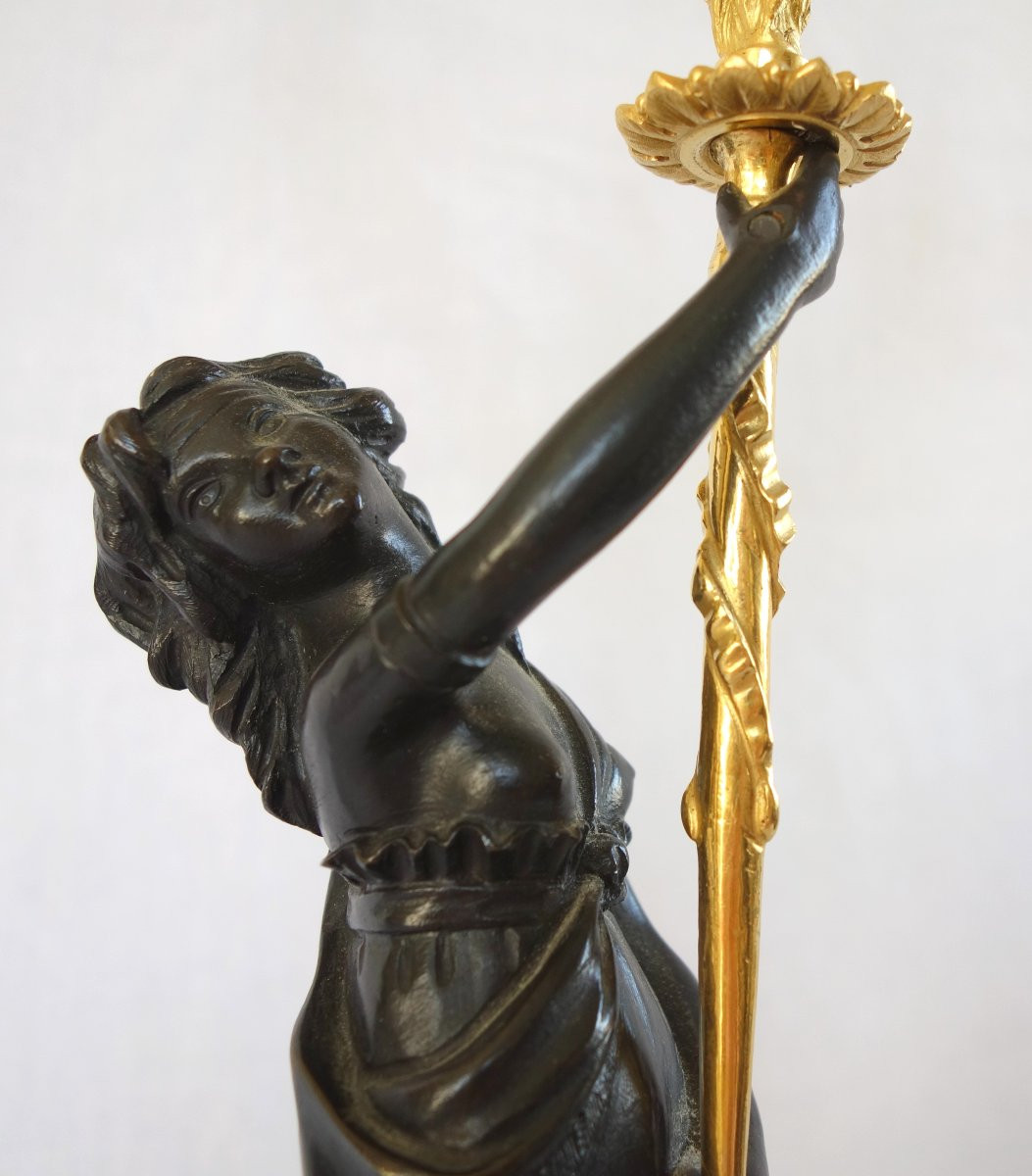 Pair Of Louis XVI Period Candelabra In Blue Turquoise Marble, Chased Bronze & Mercury Gilt-photo-2
