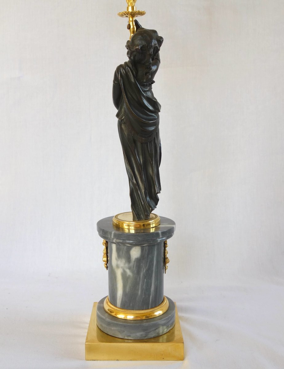 Pair Of Louis XVI Period Candelabra In Blue Turquoise Marble, Chased Bronze & Mercury Gilt-photo-3