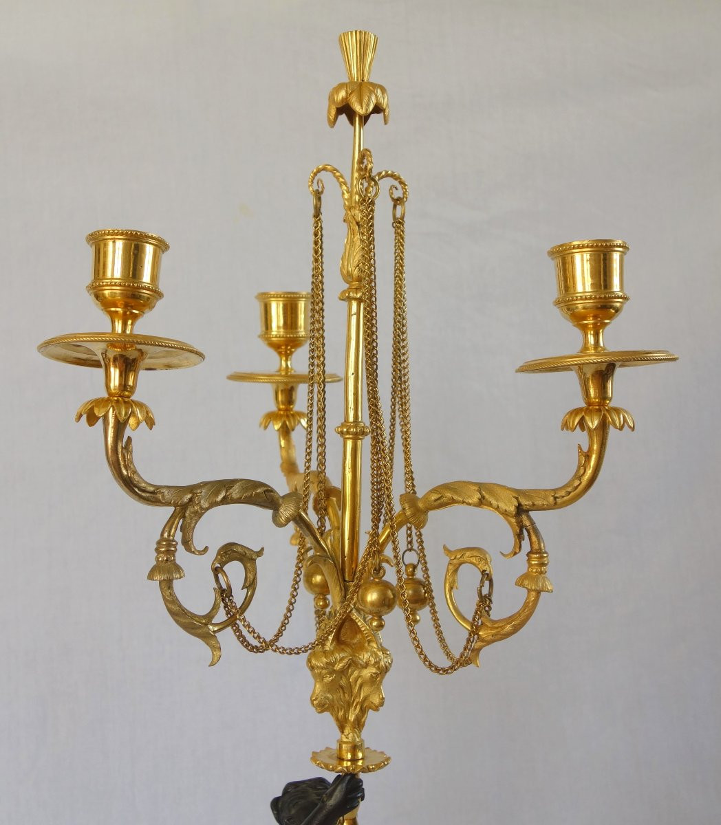 Pair Of Louis XVI Period Candelabra In Blue Turquoise Marble, Chased Bronze & Mercury Gilt-photo-5