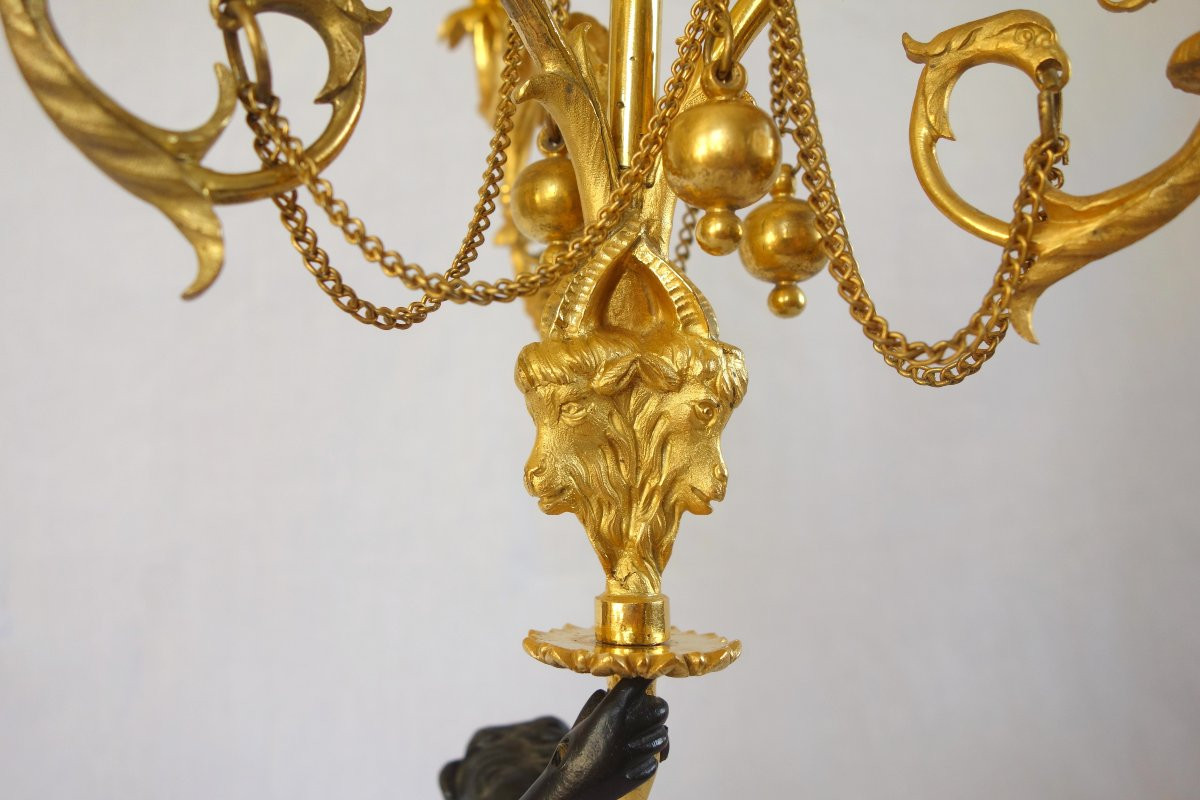 Pair Of Louis XVI Period Candelabra In Blue Turquoise Marble, Chased Bronze & Mercury Gilt-photo-6