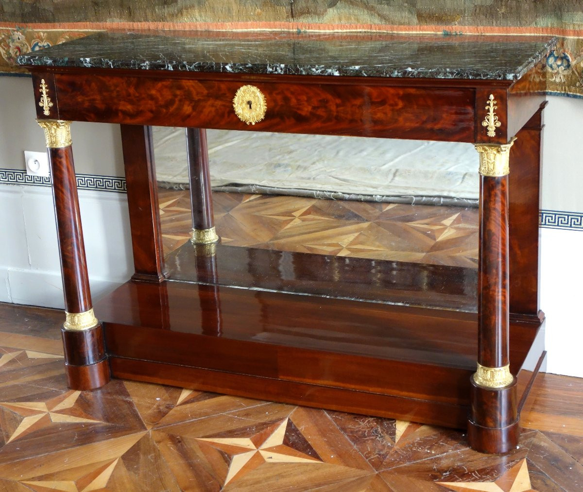 Importante console d'époque Empire en acajou et bronze doré, dans le goût de Jacob Desmalter-photo-2