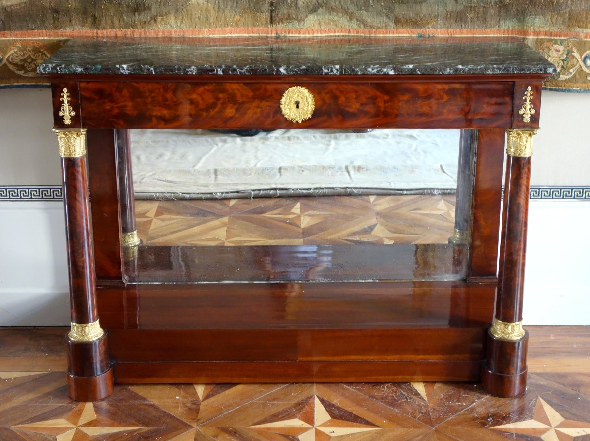 Importante console d'époque Empire en acajou et bronze doré, dans le goût de Jacob Desmalter-photo-3
