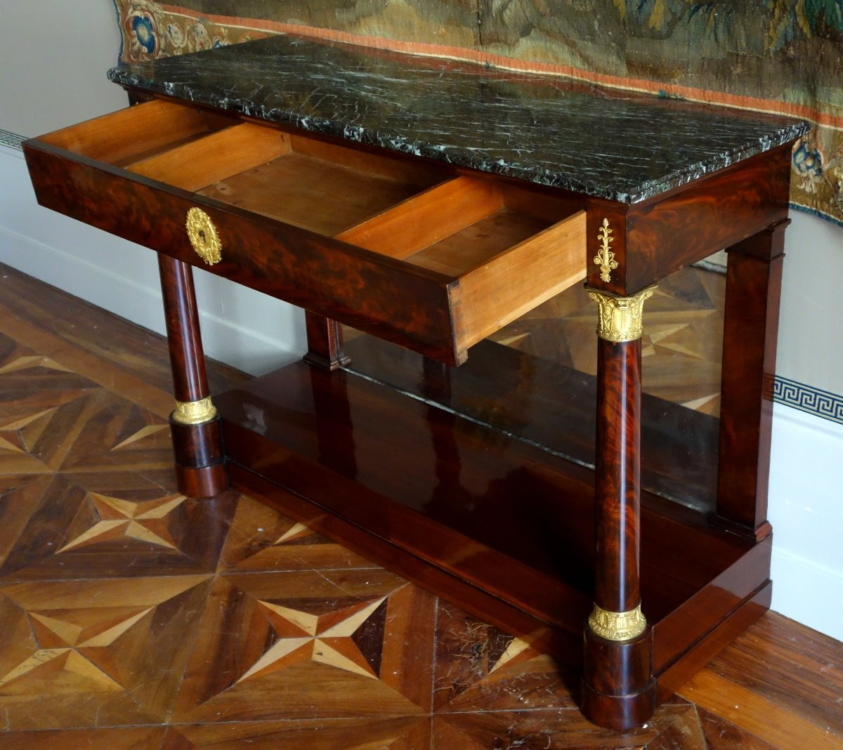 Importante console d'époque Empire en acajou et bronze doré, dans le goût de Jacob Desmalter-photo-4