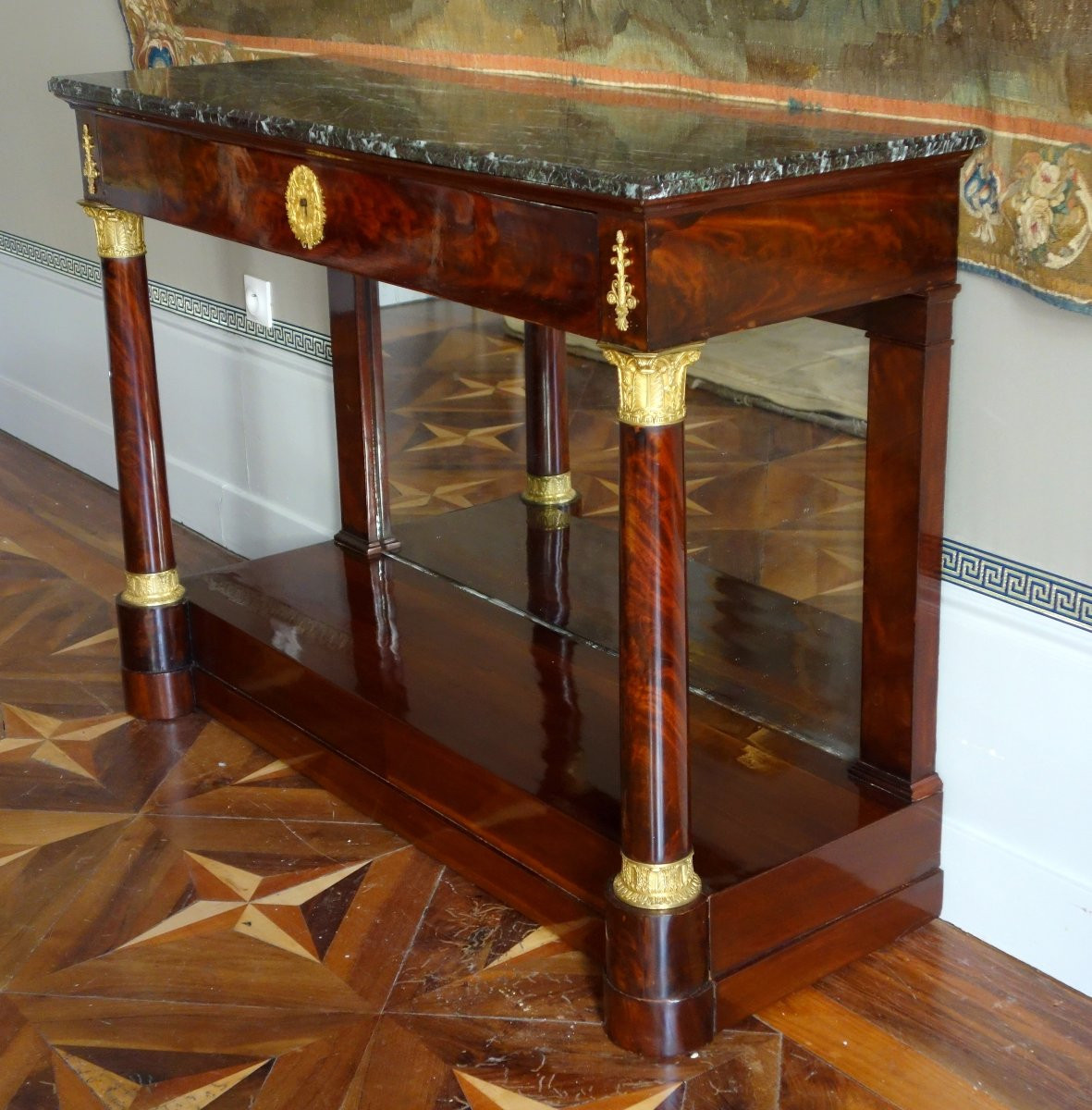 Importante console d'époque Empire en acajou et bronze doré, dans le goût de Jacob Desmalter-photo-6