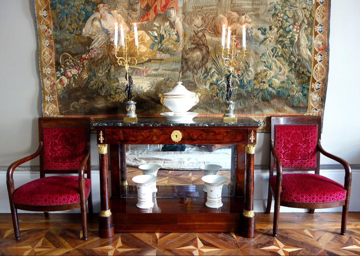 Importante console d'époque Empire en acajou et bronze doré, dans le goût de Jacob Desmalter-photo-8